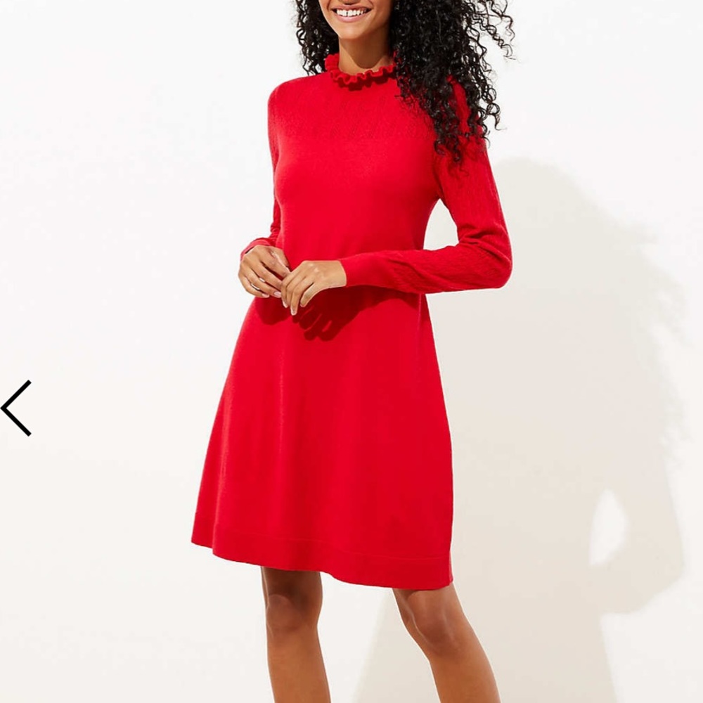 LOFT Ruffle Pointelle Sweater dress NWT